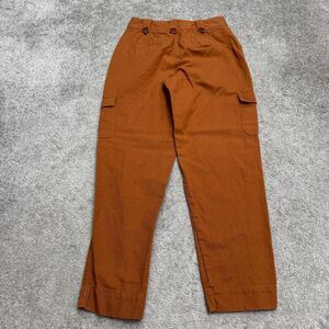 Gap Reissue Linen Cotton Tapered Leg Cargo Pants Trouser Womens 2 Rust Brown